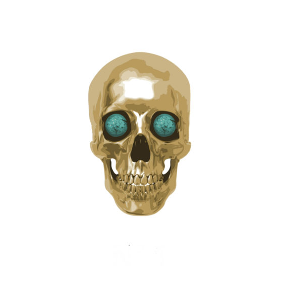 Gold Skull with green eyes